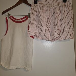 White and Red Tank Top and Shorts Set